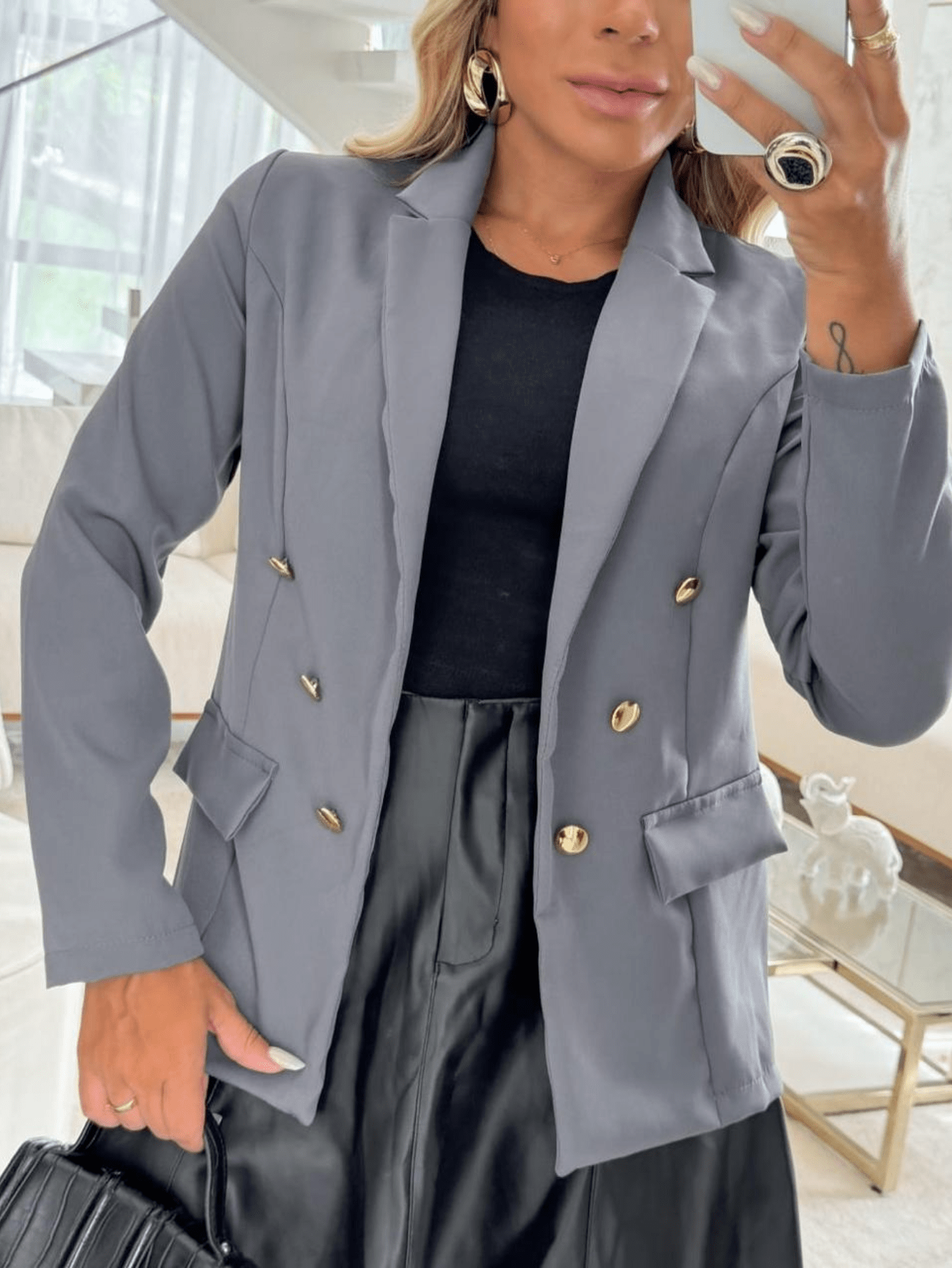 Blazer Alfaiataria Feminino Max Acinturado Com Botões